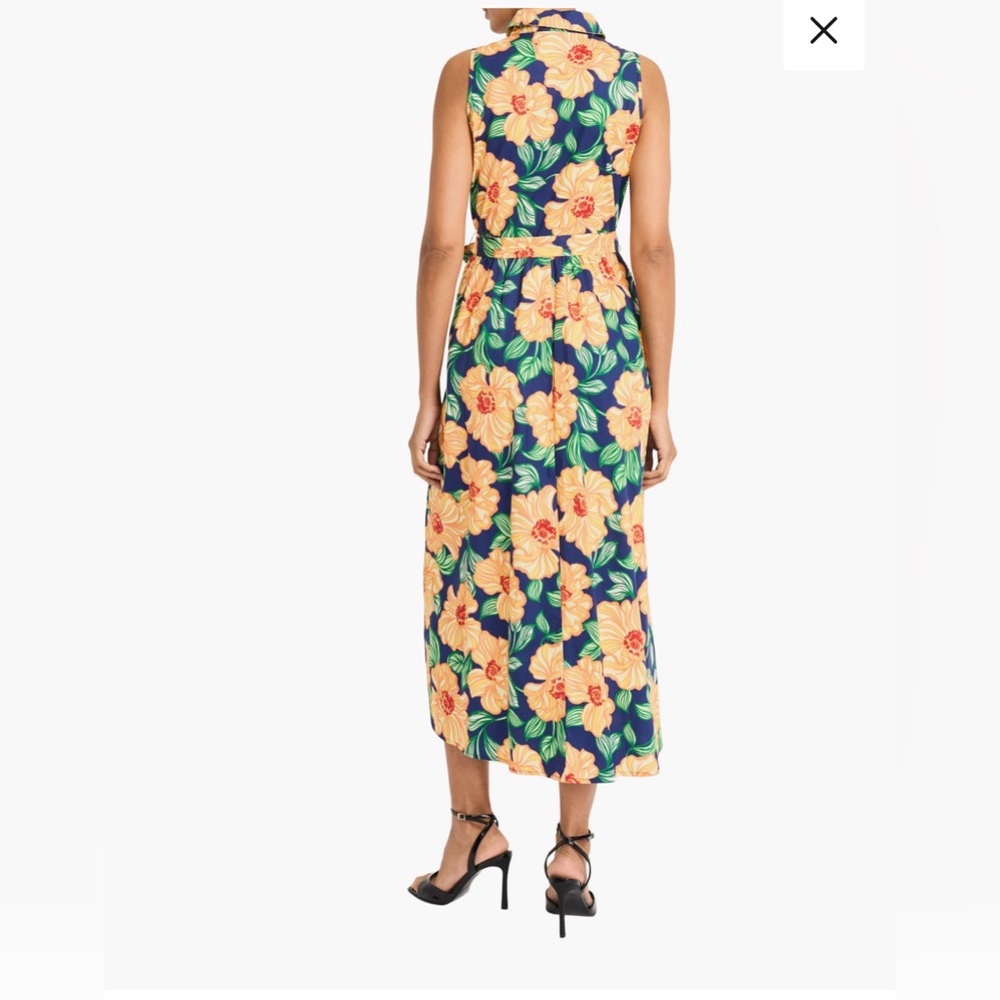 Maggy London Navy Floral Tie-Waist Sleeveless maxi dress with Yellow Flowers 10 - Picture 5 of 9